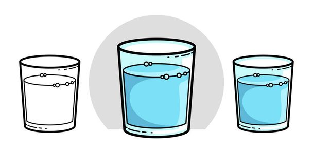 Glass of water vector illustration isolated on white, pure fresh drinking water cartoon style icon. - Vektör, Görsel