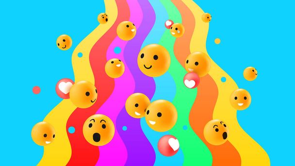 Diverse Emoticon Reactions on Bright Rainbow Background - Vecteur, image