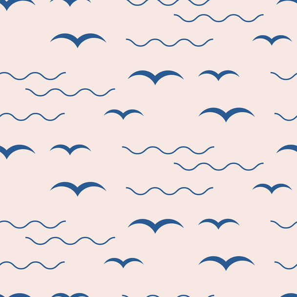 Gull naadloze eenvoudige zee thema patroon. Vogels meeuwen blauwe achtergrond - Vector, afbeelding