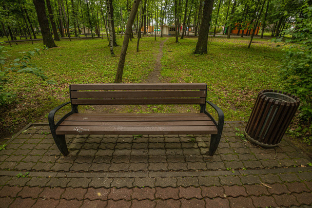 a bench in a green summer park. High quality photo - Fotó, kép