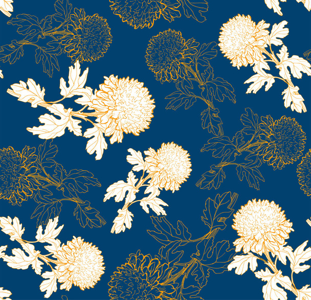 Undirected chrysanthemum flowers drawn by hand vector seamless pattern. - Vektor, Bild