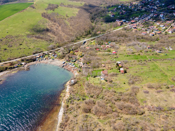 Aerial view of Black Sea coastline near village of Varvara, Burgas Region, Bulgaria - Fotoğraf, Görsel