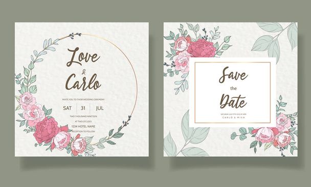 美しい手描きの結婚式招待状カードテンプレート - ベクター画像