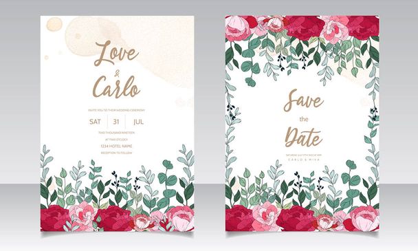 Bruiloft uitnodiging kaart met mooie bloemen - Vector, afbeelding