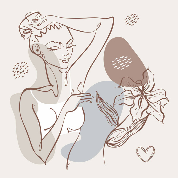 Line art. Beauty body. A beautiful girl is drawn with one line. Cosmetology logo. Beauty salon. Vector. - Vector, Image