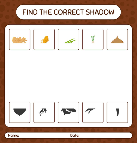 Encontre o jogo de sombras correto com verduras. planilha para crianças pré-escolares, folha de atividades para crianças - Vetor, Imagem
