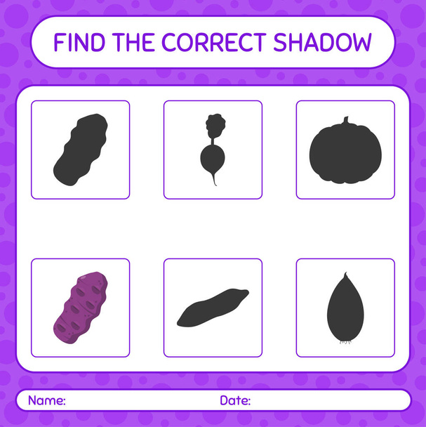 Encontrar el juego de sombras correctas con taewa púrpura. hoja de trabajo para niños preescolares, hoja de actividades para niños - Vector, Imagen