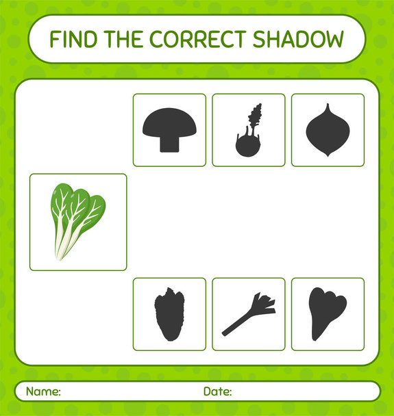 Encontrar el juego de sombras correcta con komatsuna. hoja de trabajo para niños preescolares, hoja de actividades para niños - Vector, Imagen