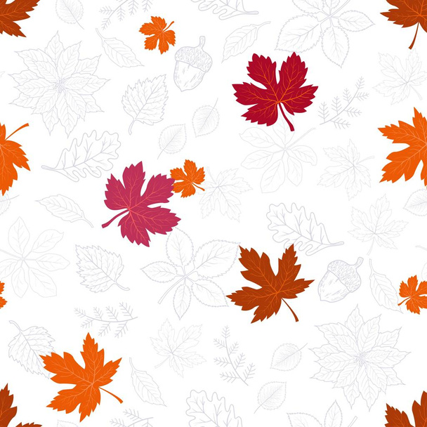 Folhas de outono desenhadas à mão sem costura padrão para decorativo, tecido, têxtil, impressão ou papel de parede - Vetor, Imagem