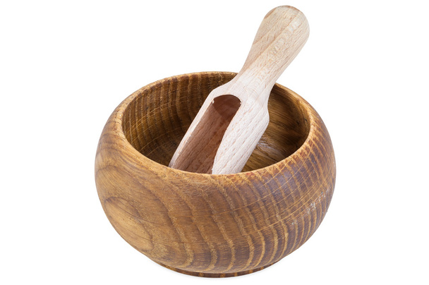 üres fából készült bowl-, scoop - Fotó, kép