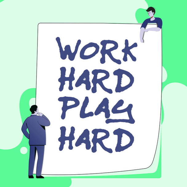 Text showing inspiration Work Hard Play Hard. Business concept diligent in any activity Party at weekends Hardworking Typing And Filing Office Documents, Creating Work Related Files - Photo, Image