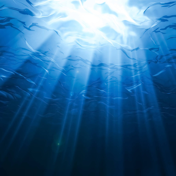 3D-Rendering von ätzendem Licht leuchtet unter dem Meer - Foto, Bild