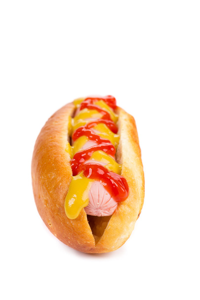 Hot dog with mustard. - Zdjęcie, obraz