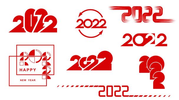 Düz simgeler kümesi mutlu yeni yıl 2022, farklı şekiller kullanılır ve sayıların bileşimi - Vektör, Görsel