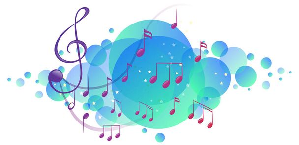 Musikalische Melodiensymbole auf leuchtend blauem Klecks - Vektor, Bild
