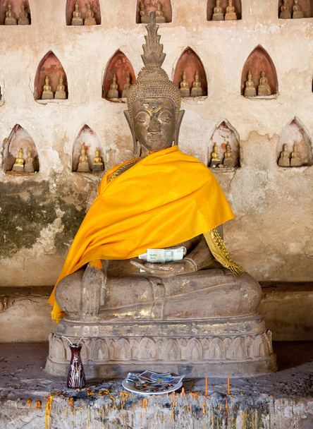 Ancient Buddha sculptures in the cloister of Wat Si Saket in Vientiane, Laos - Photo, Image