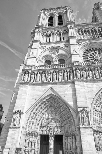 Notre dame Paříž katedrála externí pohled v černé a bílé - Fotografie, Obrázek