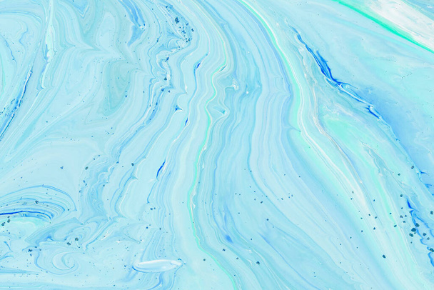 ブルー大理石渦巻き背景ハンドメイドアクリル絵具  - 写真・画像