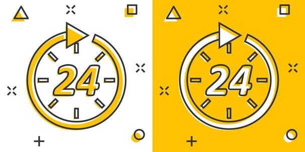 Vector Cartoon Zeit-Ikone im Comic-Stil. 24 Stunden Zeichen Illustration Piktogramm. Clock Timer Business Splash-Effekt-Konzept. - Vektor, Bild
