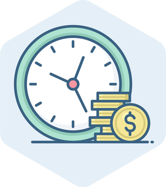 ícone de despertador de dinheiro em estilo de esboço preenchido - Vetor, Imagem