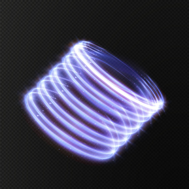 Luminous neon wavy line of light on a transparent background. neon light, electric light, light effect png. Curve neon line png for games, video, photo, callout, HUD. Isolated vector illustration. - Vector, Image