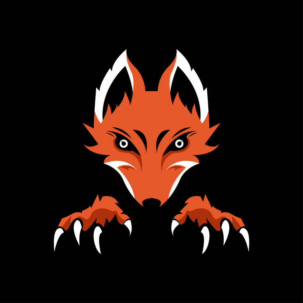Векторная иллюстрация, Fox head Logo Template with two forelegs, isolated on black background - Вектор,изображение