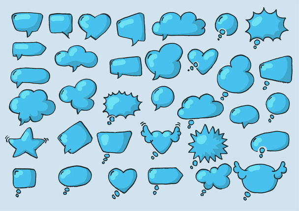 Artistic collection of hand drawn doodle style comic balloon, cloud, heart shaped design elements. Isolated and real pen sketch. Vector Illustration - Vetor, Imagem