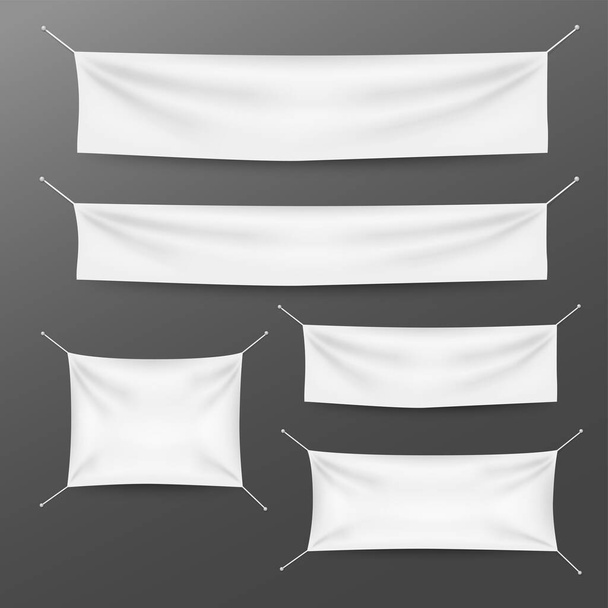 White textile banners with folds template set. Suitable for advertising, party banner, and other. Vector illustration - Wektor, obraz