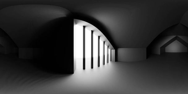 plná 360 stupňů panorama prostředí mapa temné prázdné futuristické abstraktní architektury hala 3d vykreslení ilustrace hdri hdr vr styl - Fotografie, Obrázek