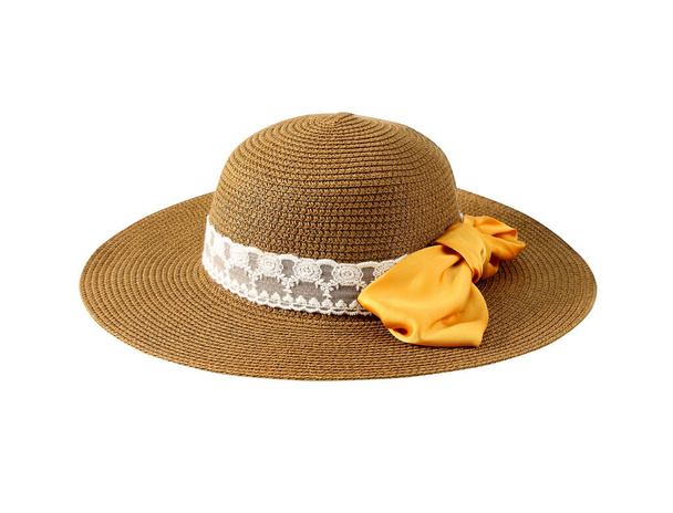 Pretty straw hat isolated on white background - Photo, Image