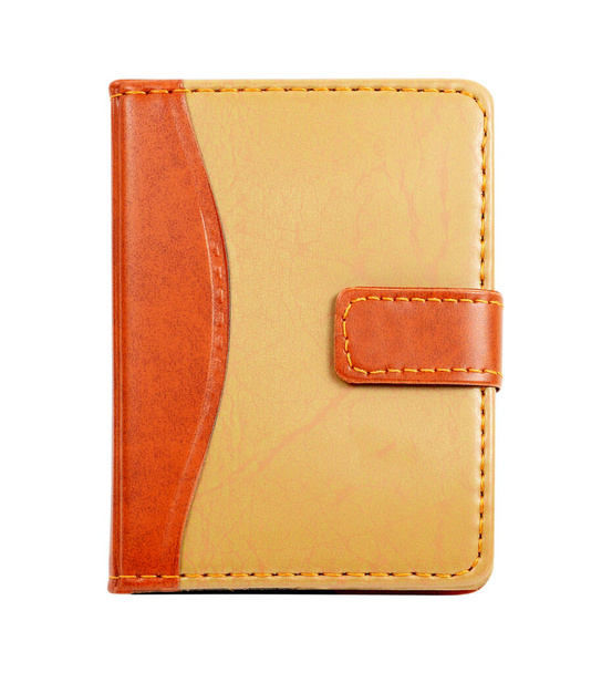 cubierta del cuaderno de cuero marrón aislado sobre fondo blanco - Foto, Imagen