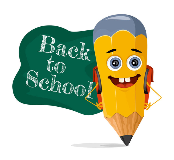 Cute educational pencil character. cloud concept with text back to school. Vector - Vecteur, image