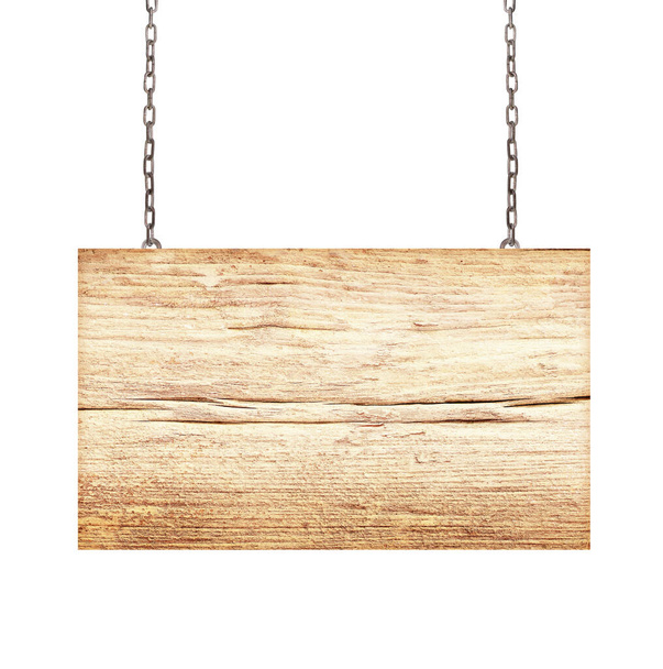 Znak drewna z łańcucha izolowane na białym tle - Zdjęcie, obraz