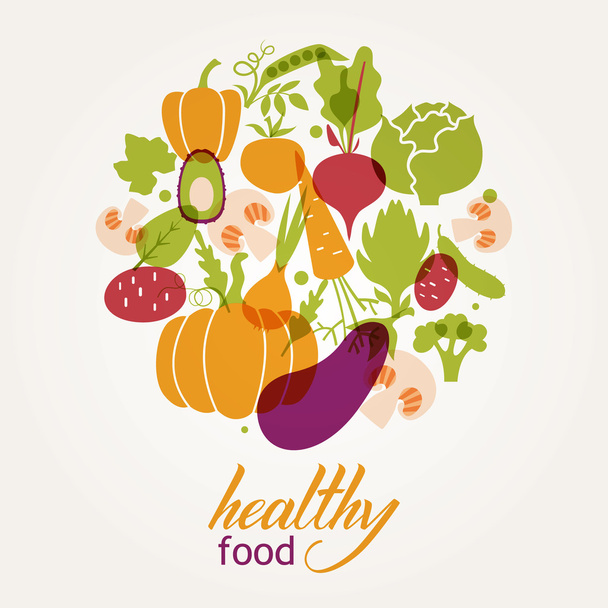 Set of vegetables. Healthy food table. - Vector, Image