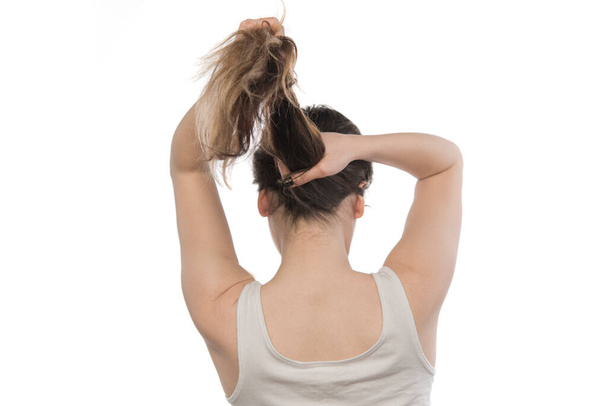 mulher com dor de cabelo isolado no branco - Foto, Imagem
