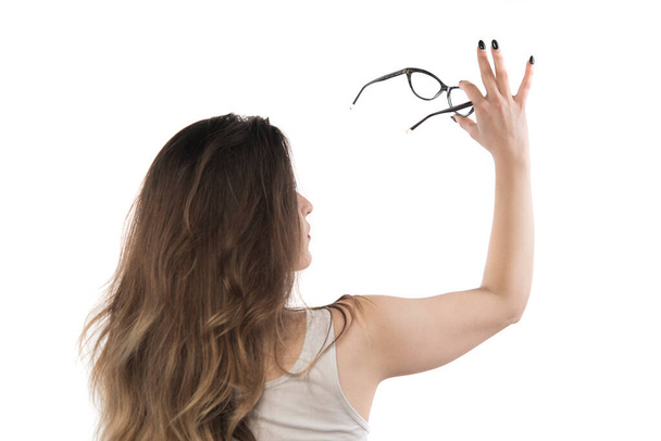 женщина в очках, изолированные на белом фоне - Фото, изображение