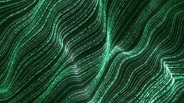 Seagreen particle digital wave flow abstract background. 3d rendering - Фото, изображение