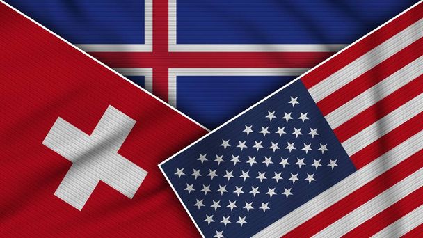 Iceland United States of America Switzerland Flags Together Fabric Texture Effect Illustration - Photo, Image