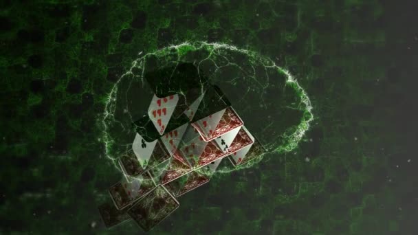Animation of digital brain with playing cards. gambling, winning and casino concept digitally generated video. - Filmmaterial, Video