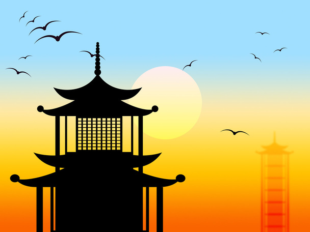 Pagoda Silhouette Representa Zen Japonés Y Perfil
 - Foto, imagen
