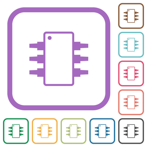 Circuit intégré version alternative icônes simples dans des cadres carrés arrondis de couleur sur fond blanc - Vecteur, image