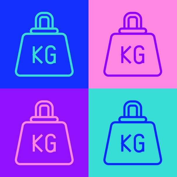 Pop Art Linie Gewichtssymbol isoliert auf farbigem Hintergrund. Kilogramm Gewichtsblock für Gewichtheben und Waage. Massensymbol. Vektor - Vektor, Bild