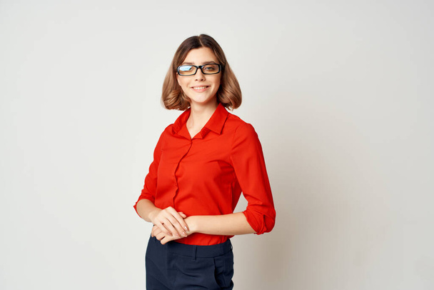 pretty business woman wearing glasses posing job manager - Photo, Image