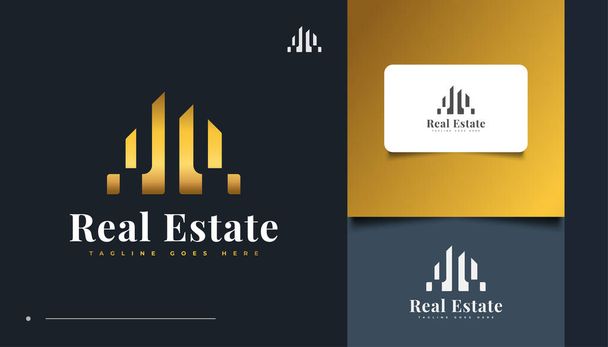 Luxury ja Abstrakti Gold Real Estate Logo suunnittelu. Rakentaminen, arkkitehtuuri tai rakennuksen logo - Vektori, kuva