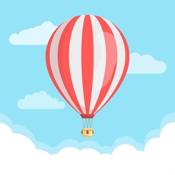 Ballon à air chaud avec nuages dans le ciel bleu. Conception de modèle de concept de voyage. Illustration vectorielle - Vecteur, image
