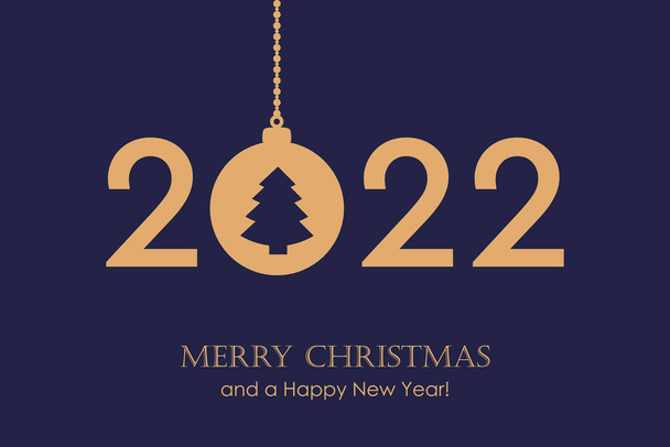 šťastný nový rok 2022 typografie s věšením vánoční míč - Vektor, obrázek