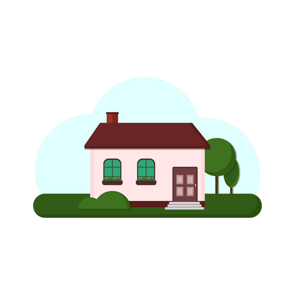 Cartoon house outside on a white background. Front house architecture concept flat design style. - Vector, Image