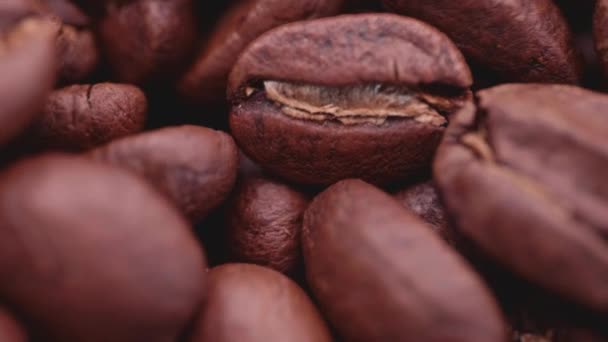 Κόκκοι καφέ και φλιτζάνι κατά την παρασκευή ενός φλιτζανιού καφέ - Πλάνα, βίντεο