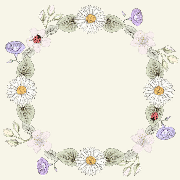 στυλ Χαρακτική εκλεκτής ποιότητας floral πλαισίου - Διάνυσμα, εικόνα