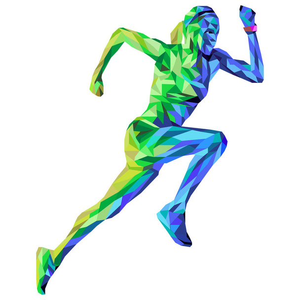Ilustración del diseño de mujer corriendo con diseño geométrico. Poligonal, polivinílico bajo, gradación. - Vector, imagen